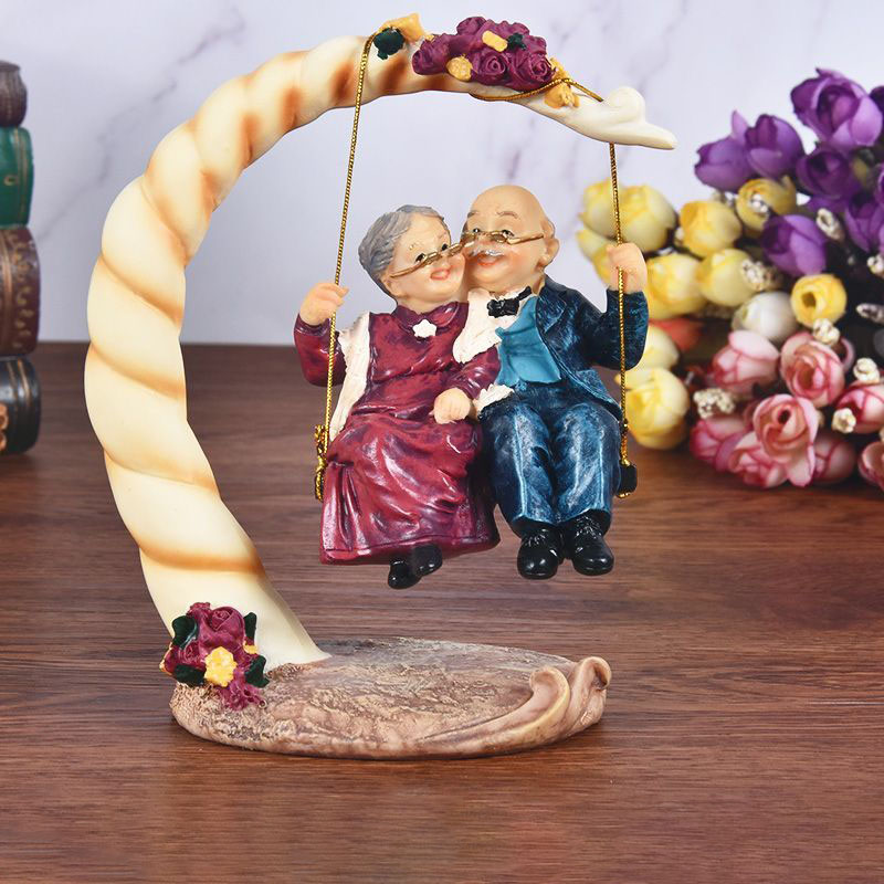 Resin Art For Anniversary Gift - Chinese Swing Old Couples Resin Figurines